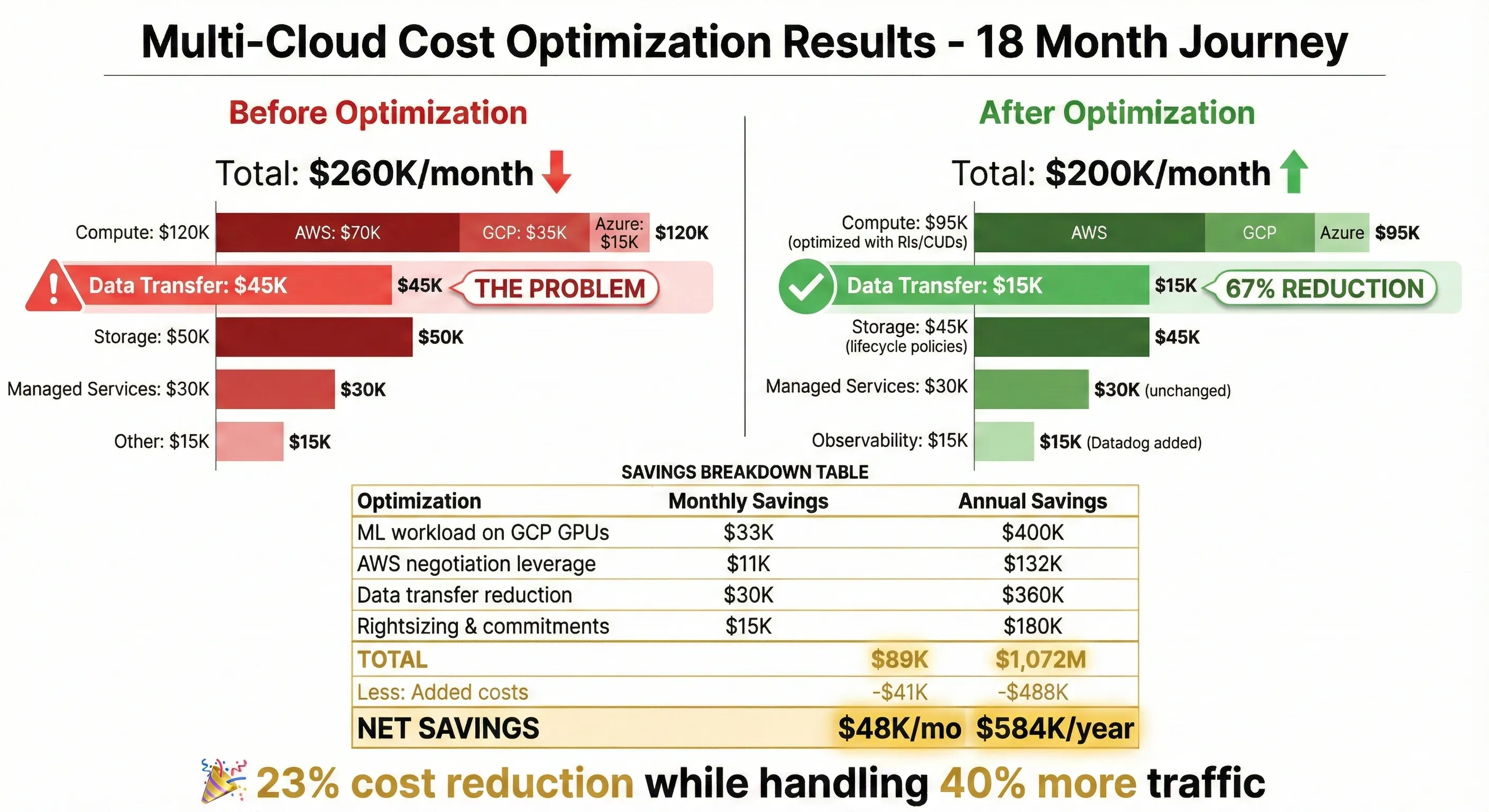 Multi-Cloud Cost Optimization Results - 18 Month Journey